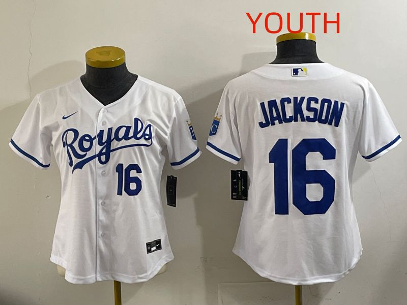 Youth Kansas City Royals #16 Jackson White Game Nike MLB Jersey style 004->youth mlb jersey->Youth Jersey